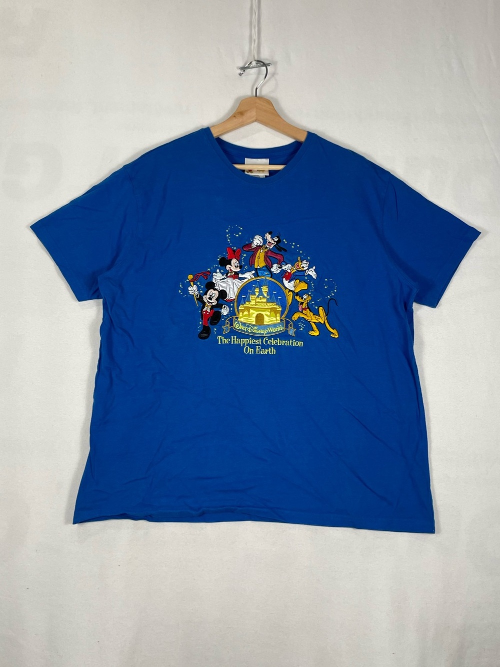 Vintage Disney Walt Disney World Embroidered Blue Mickey Goofy T shirt Sz XL